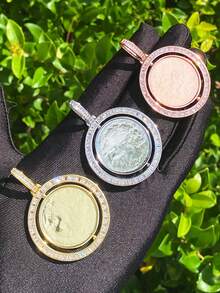 DUBSS 1 件装法棍形旋转定制照片项链吊坠，男士镀金嘻哈饰品 - 圓形 - 查看 1