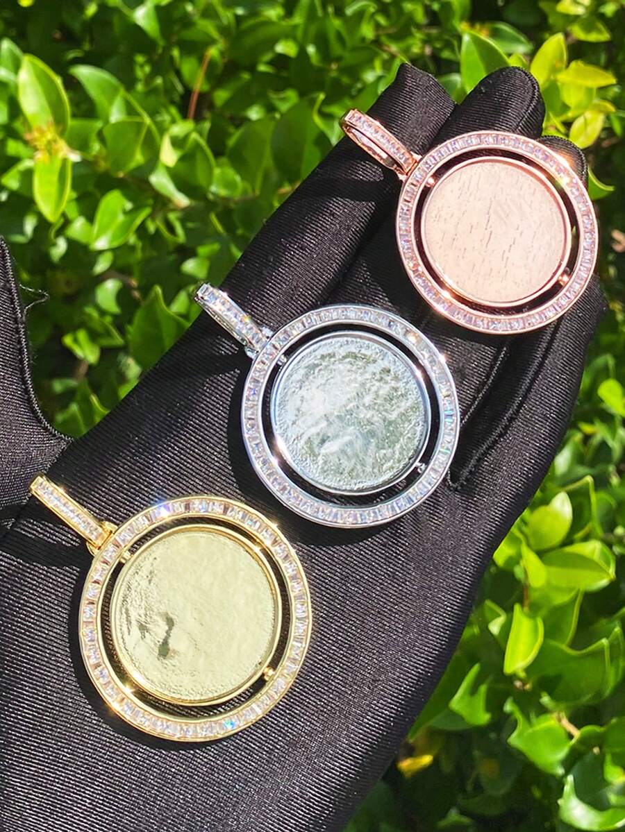 DUBSS 1 件装法棍形旋转定制照片项链吊坠，男士镀金嘻哈饰品 - 圓形 - 查看 1