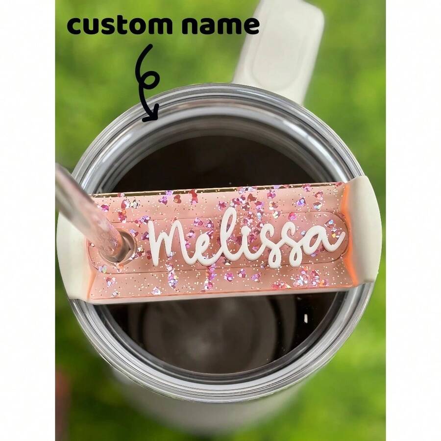 Valentine Personalized, Heart Stanely Accessory, Valentines Accessory, Personalized Tag - 20/30/40/64 OZ - Baby's Breath - View 1