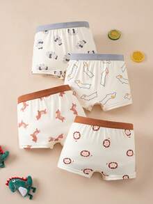 4pcs/Pack Cartoon Print Boxer Briefs For Young Boys