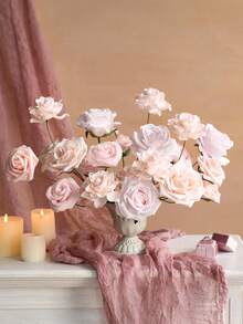 Artificial Flower Roses, 7/12/17/22/27pcs Real Touch Fake Foam Roses For Valentines Day DIY Bouquets Wedding Party Baby Shower Home Decorations - Pink - View 5