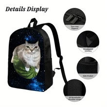 Funny Watermelon Cat Backpack - Lightweight School Bag With Adjustable Strap, Zipper Closure, Black & White Meme Design For Students, College, Travel - Durable Canvas Daypack For Everyday Use, Student Essentials, Playful Print, Sturdy Construction, College Essentials, Fun Print, Hand Washable, College Students, For Teenager - màu đen - Xem 5