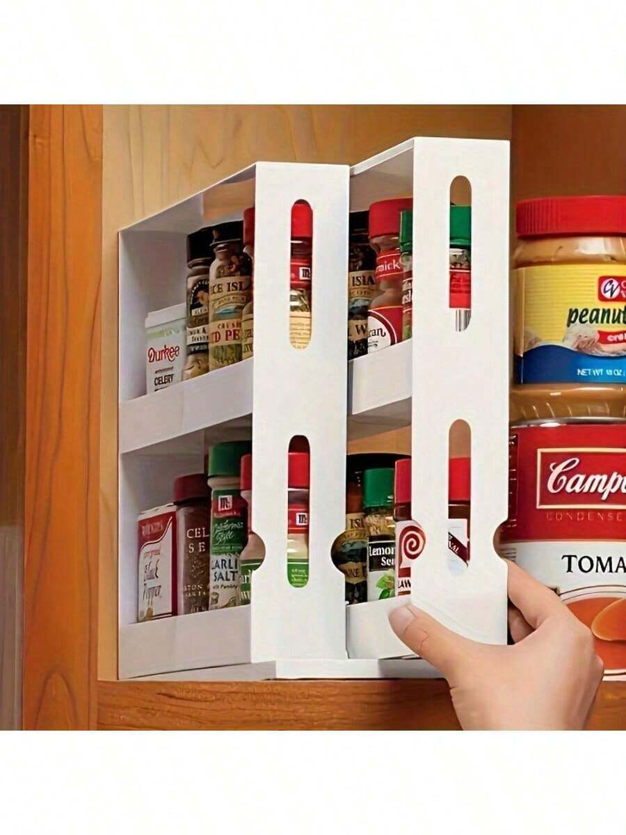Organizador de cocina de gran capacidad: especiero giratorio de 2 niveles para encimeras y armarios, organizador extraíble multifuncional. - Blanco - Ver 1