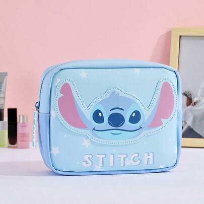 Miniso 星形图案方形化妆包，拉链封口，方便携带，可收纳美容必需品，适合旅行和居家使用（1个）