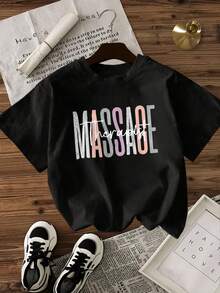 Women's-Shirt Casual Loose Fit Black White Options Massage Therapist Print Graphic Tee Summer Tops Ladies Shirts Summer Tops Graphic Tees Summer Outfits Women Graphic Tees Women Crop Tops Tops Women Vintage Cotton Cute Clothes Women - 黑色 - 查看 2