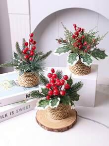 1/3PCSArtificial Christmas Rattan Large Potted Plant (14cm/5.5 Inch) Artificial Plant Grass Mound, Large, Seagrass Rope, Gift, Simulation Plant, Grass Mound, Green, PE Material, Polyester Fibre Material, Wedding Season - Multicolor-a - View 1