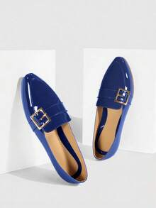 Nuevos zapatos de mujer de moda, zapatos planos casuales de suela blanda, zapatos pequeños, cómodos y no cansados ​​al caminar, decoración dorada en la parte superior, sencillos y elegantes mocasines - Azul Marino - Ver 2