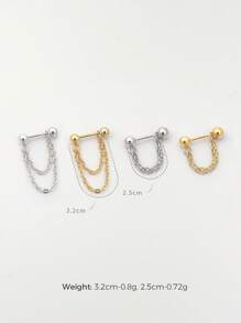 1 Piece Of 925 Sterling Silver Electroplated 14k Gold Chain Stud Stud Earrings, Minimalist And Hypoallergenic Stud Earrings, Suitable For Women To Wear Daily Or At Parties (Available In Chain Sizes Of 2.5cm And 3.2cm)