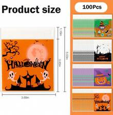 PCS Halloween Treat Ziplock Bags(4x4 Inch) Self-Sealing Candy Cookie Goodie Goody Small Wrap Bags Halloween Party Favors Supplies Decorations Spider Web Bat Pumpkin Pouches Table Decor - 200個聖派翠克節袋子 - 查看 9