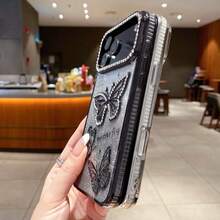 Glitter Faux Diamond Butterfly Painting Phone Case For IPhone 17 Pro Max/Pro/Air/17 Anti-Drop Shockproof Back Cover - 黑色 - 查看 3