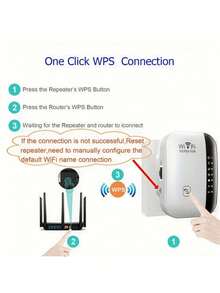 300 Mbps WiFi-signalförstärkare - Trådlös signalförstärkare med lång räckvidd, kompatibel med 802.11N, enkel installation via WPS-knapp, inomhus-/utomhusbruk, svartvit design, WiFi-förlängare - EU C typkontakt (220-240V) - Visa 7
