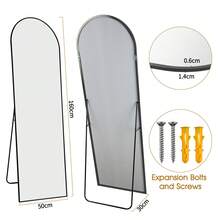 Sour Lemon Modern Curved Mirror, Large Floor-Standing Full-Length Mirror, Standing Mirror With Stable Back Panel For Standing, Aluminum Alloy Frame, Tempered Glass, For Bedroom, Living Room, Cloakroom, Dressing Room - Black - View 6