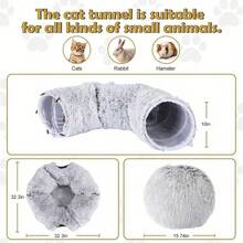1pc Plush Cat Tunnel With Cat Bed, Foldable Multi-Functional Pet Cat Activity Center Toy - Grey - View 12