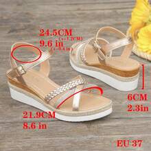 Aijiangluo Sandálias femininas novas, leves, versáteis e de bico aberto, com sola grossa e tira trançada, estilo férias de verão, adequadas para encontros, compras, deslocamento, festas e praia - Rosa ouro - Ver 5