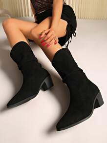 Women's Minimalist Western Style Suede Pointed Toe Slip-On Over-The-Knee Thigh High Sexy High Heel Boots