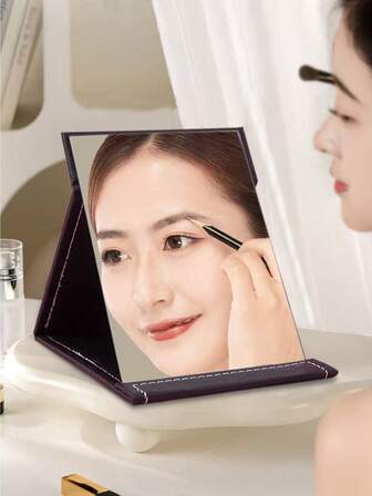 1pc Foldable Portable High Definition Princess Makeup Mirror - Compact Tabletop Vanity Mirror, Polished Surface, Oil-Free, Ideal For Travel, Tabletop, Living Room, Makeup Mirror, Gift For Women, Daughter, Teacher, Wedding, Modern Vanity Mirror, Suitable For Dorm, Desk Use - Daily Essential, Makeup Mirror, Carry-On For Outdoor Activities