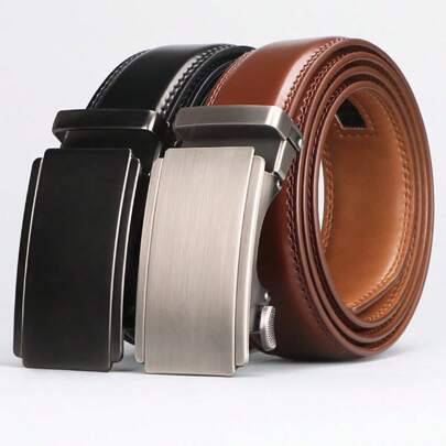 1pc Genuine Leather Ratchet Belt For Men-Men's Automatic Buckle Belt, Pants Waistband Fall, Autumn, Halloween Autumn-Winter Accessories,Suitable For Teens, Youth,Men,Casual, Outdoor, Athletic, Vacation, Graduation Gifts, Birthday, Daily Wear