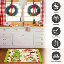 1/2pcs Winter Wonderland Christmas Doormat Set, Lightweight, Non-Slip, Washable, Made Of Synthetic Fiber With Rubber Backing, Christmas Decor Floor Mat With Green Border And Snowflake Pattern, Suitable For Living Room, Kitchen, Bathroom, Dining Room, Study