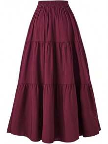 Women's Summer Long Flowy Renaissance Skirt With Pockets - Boho High Waist A-Line Maxi Skirt,Vacation Outfits Women,Valentine Outfits For Women,Street Photography - Wine - 查看 2