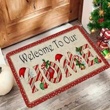 1pc Christmas Welcome Doormat - Made Of Polyester, Machine Washable, Non-Slip Backing, Holiday Printed, Rectangular Entrance Mat, Suitable For Home Decor, Kitchen, Living Room, Porch, Balcony, Home Decoration, Stain Resistant, Coffee Shop, Bar, Holiday, Party, Holiday Gift, Bedroom Mat, Bath Mat, Room Decor, Kitchen Decor