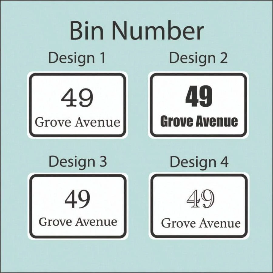 Custom Wheelie Bin Stickers, Bin Labels, House Number, Waterproof Vinyl Stickers, Custom House & Road Street Name Sticker, Set Of 4 Labels - 設計 1 - 查看 1