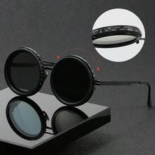 1 pieza Gafas de moda de unicolor estilo retro con estilo, lentes giratorias - brillo ajustable, marco de aleación, lentes TAC de color negro y gris - Multicolor - Ver 2