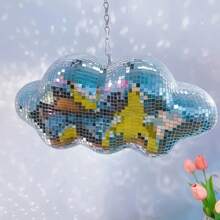 Bohemian (Cloud-Shaped) Disco Ball Decor - Shiny Sequin Mirror Pendant With Metal Chain, Suitable For Weddings, Home Bars And Boho Parties (No Power Required)