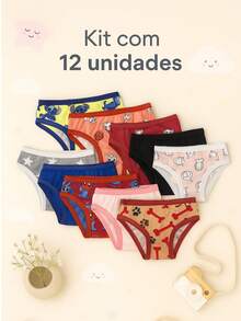 Kit 12 Calcinhas calçolinha infantil calcinha de criança cores variadas - Multicolorido - Visão 1