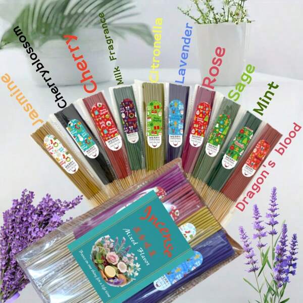 8 Packs/200pcs Christmas Series Incense Sticks, Each Pack Contains 25pcs Lavender, Lemongrass, Sage, Rose, Cherry Blossom, Cherry, Dragon's Blood, Coconut, Jasmine, Mint Scented, Suitable For Home, Office, Yoga, Meditation, After Dinner, Reading, Music, Long-Lasting Fragrance
