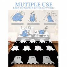 1pc Glow-In-The-Dark Ghost Pattern Flannel Blanket. Made Of High-Quality Flannel Fabric, Soft And Skin-Friendly, More Suitable For Young People. It Is Warm And Comfortable, Suitable For Sofa, Bedroom And Travel, And Is An Excellent Gift For Friends And Classmates. - Multicolor - View 2