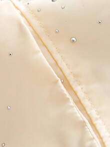 Chaqueta de cuello redondo con decoración de rhinestones de unicolor casual, primavera/otoño - Beis - Ver 4