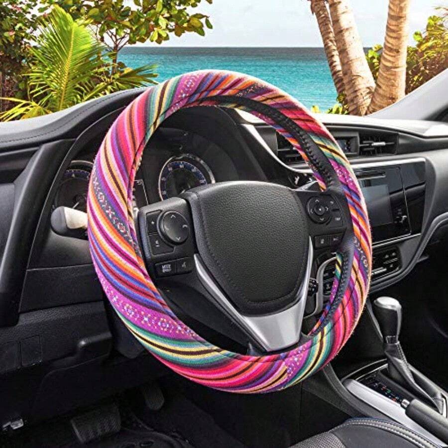 DColorful Woven Boho Bohemian Hippie Style Steering Wheel Cover For Women Fits Most Standard Wheel Sizes 14.515 Inch Colorful Patterns7001 - ColorfulPatterns - View 1