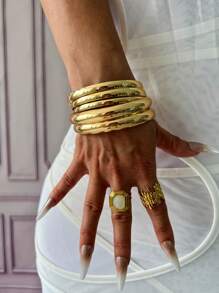 7件/3件/2件/1件串珠手链套装，金色手镯，宽手镯，厚手镯，手链套装，宽手链，女士手链，送她的礼物