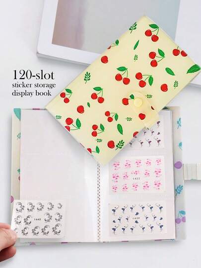 Beautizon Nailartlab 1Pc Portable Nail Sticker Storage Card Album, Small Fresh Style Cherry Pattern Design Cover Nail Sticker Storage Album, Sticker Display Book, For Salon Nail Supplies