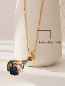 Customized Photo Necklace, Stainless Steel Box Chain Personalized Projection Necklace, Memorial Gift, Pet Memorial Jewelry With Embedded Photo, Fashionable & Minimalist Women's Jewelry, Ideal Gift For Girlfriend, Birthday, Anniversary, Party, Graduation, Wedding, Valentine's Day, Mother's Day, New Year, Christmas