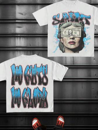 Saint And No Guts No Glory(Cotton T-Shirt) Men's Round Neck Short-Sleeved Cotton Casual T-Shirt, Loose Style, Versatile, Unisex, Suitable For Holiday Trave