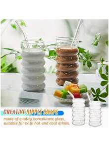 4pcs Glass Cup Set, 16oz Glass Water Bottle, Glass Cup, Wave Bubble Cup, Wave Pattern Glass Drinkware, Beer Cup, Iced Coffee Cup, Suitable For Juice, Coffee, Lemonade, Tea, Great For Birthday, Christmas, Valentine's Day Gifts - Clear - View 9