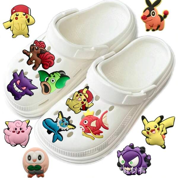 pokemon 50 Stück Pokemon Schuh Charms, Pikachu, Glurak, Schiggy Cartoon Accessoires, geeignet für Handy, Tasche, Gepäck, Geburtstagsgeschenke, Partytüten, Abschluss, Schulanfang, Halloween Geschenke