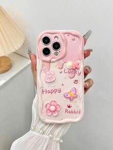 حافظة هاتف واقية مع طبعة زهرية موجية هولوغرافية كرتونية دب أسود، متوافقة مع 15، 15 Pro Max، Apple P13، P14، P11، P12، XS، XR، 7/8P، 7/8G ES2 مقاومة للماء والصدمات ومقاومة للخدش