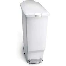 40 Liter 10.6 Gallon Slim Kitchen Step Trash Can With Secure Slide Lock White Plastic - White - View 1