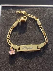 1pc Mặt dây chuyền/Vòng tay tùy chỉnh tên hoa Zirconia cho bé gái, quà tặng cá nhân hóa dễ thương, quà tặng độc đáo lý tưởng cho cô ấy dịp Valentine, Ngày của Mẹ, Sinh nhật, phong cách thẩm mỹ - Vàng - Xem 3