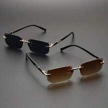 一副时尚无框方形眼镜，男女皆宜，经典休闲日常佩戴，适合海滩、驾驶、露营、Y2K风格穿搭，四季皆宜。 - 黑灰+茶色 - 查看 4