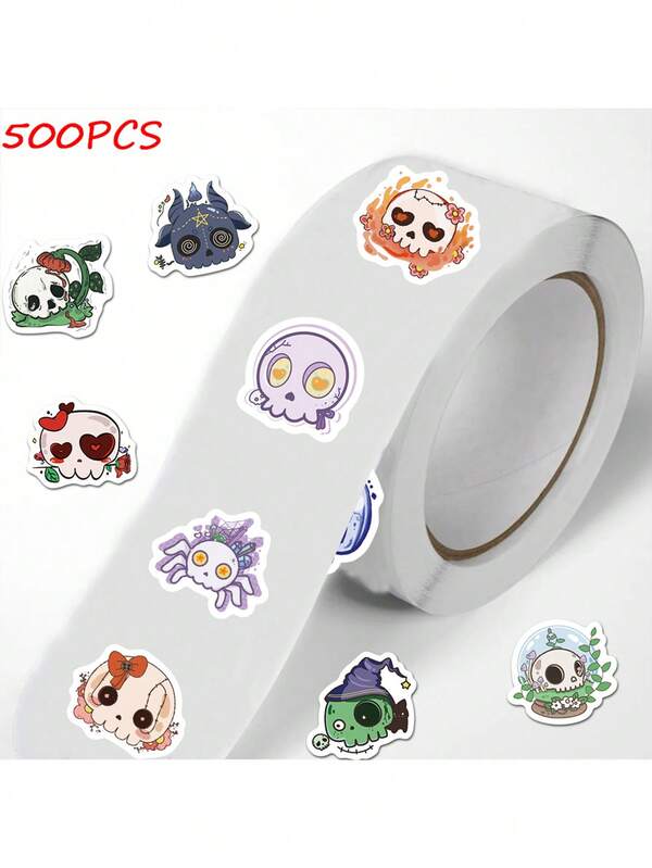 SCXXBSW 500pcs Halloween Groovy Skull Cartoon Graffiti Stickers Decorative Handbooks, Water Cups, Notebooks, Luggage Rolls, Stickers