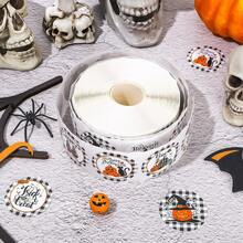Halloween Sticker Roll - 6 Cute Spooky Designs: Funny Pumpkin + Gnome Pattern Plaid Border Stickers, Round Candy Bag Sealing Labels/Gift Wrapping/Party Decor Stickers - Multicolor - View 2