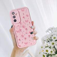 1 件粉色花卉蝴蝶结创意个性化可爱卡通精致花蝴蝶彩绘软手机壳，磨砂粉色镜头框阶梯式设计全保护防摔，兼容三星/Galaxy/OPPO/VIVO/Honor/Realme 防水防震防刮 - 粉色 - 查看 4