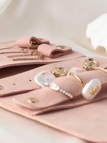 1 件绒面革珠宝袋，多功能卷起式珠宝收纳袋，小尺寸手表和珠宝收纳盒，便携又方便 - 彩色 - 查看 3