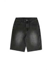 春夏新款时尚休闲水洗牛仔七分裤，宽松百搭，简约风格牛仔裤 - 黑色 - 查看 5