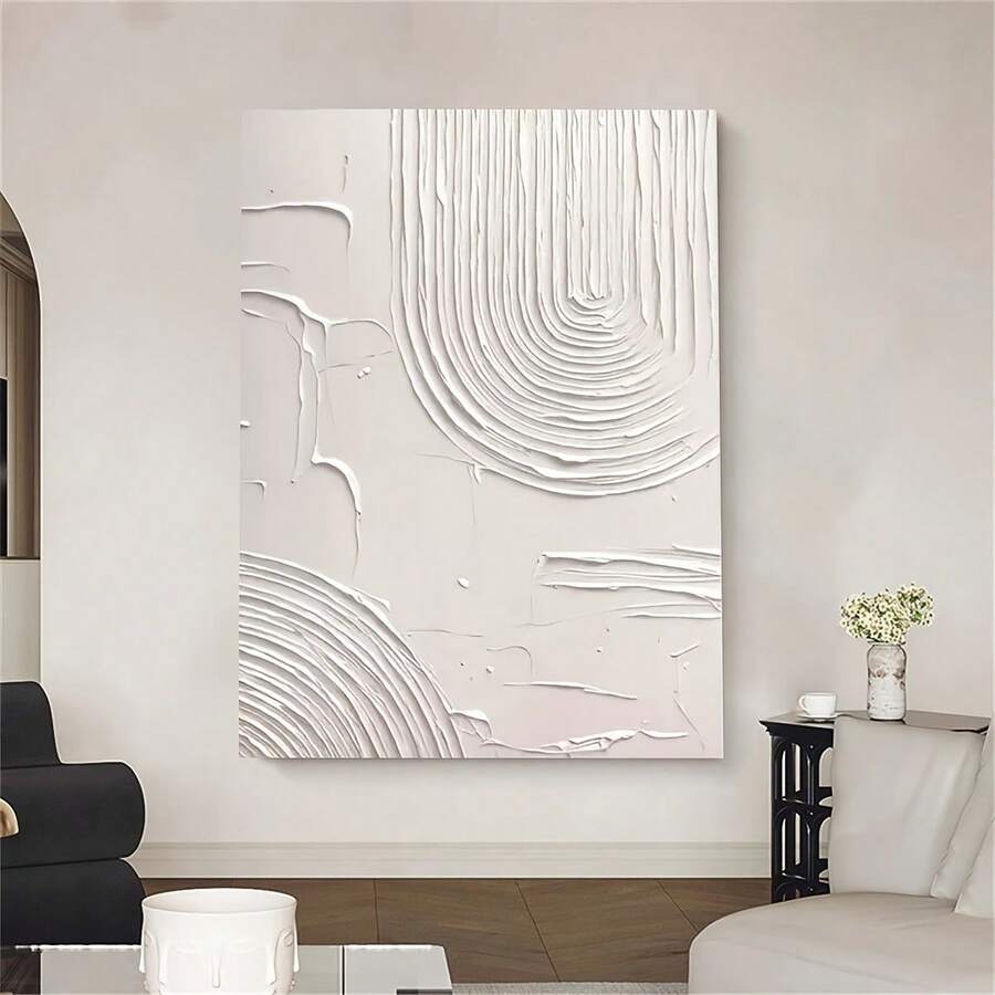 Tranh canvas trừu tượng màu trắng tối giản - Tranh canvas hiện đại không khung dùng trang trí phòng khách, văn phòng hoặc phòng trà, tranh treo tường họa tiết thanh lịch, tranh canvas không khung trang trí phòng khách, tranh canvas treo tường, không khung - Nhiều màu - Xem 1