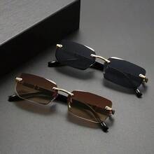 一副时尚无框方形眼镜，男女皆宜，经典休闲日常佩戴，适合海滩、驾驶、露营、Y2K风格穿搭，四季皆宜。 - 黑灰+茶色 - 查看 3