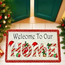 1pc Christmas Welcome Doormat - Made Of Polyester, Machine Washable, Non-Slip Backing, Holiday Printed, Rectangular Entrance Mat, Suitable For Home Decor, Kitchen, Living Room, Porch, Balcony, Home Decoration, Stain Resistant, Coffee Shop, Bar, Holiday, Party, Holiday Gift, Bedroom Mat, Bath Mat, Room Decor, Kitchen Decor